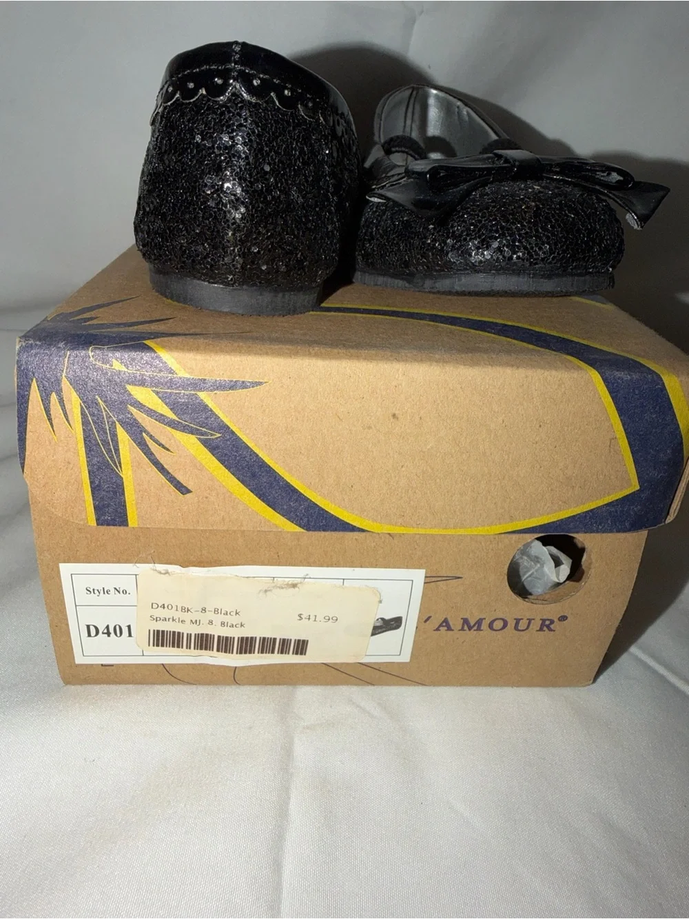 LAmour Black Sparkle Bow Mary Jane Girls Size 8